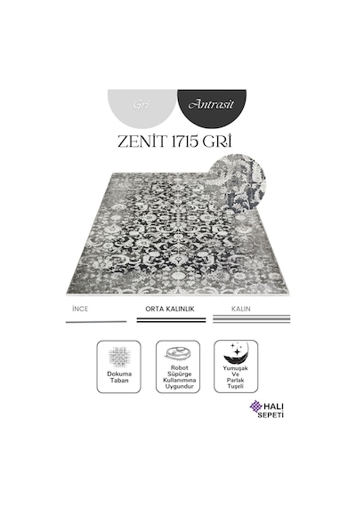 Enti Naturel 1715 Gri Yumuşak Dokulu Parlak Görünümlü Halı Kesme Yolluk Gri