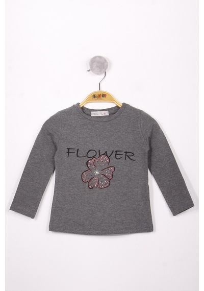 Toontoy Kids Toontoy Kız Çocuk Flower Baskılı T-shirt Antrasit