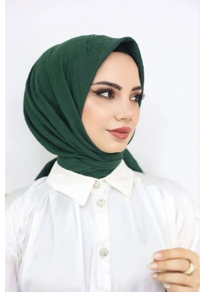 Melodi Scarf Kadın Tesettür Pratik Bambu Kraş Eşarp Zümrüt Yeşili Zümrüt Yeşili