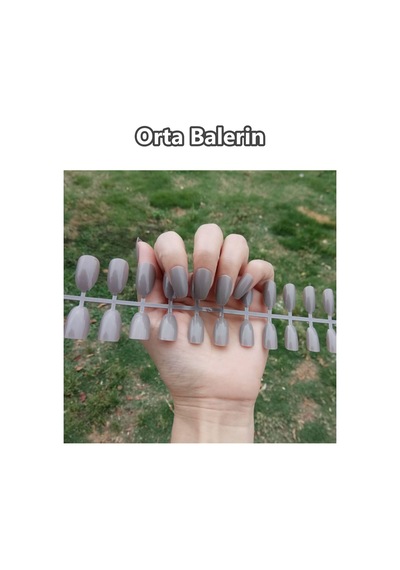 24 Adet Renkli Balerin Takma Tırnak Orta Uzun 309 Metalik
