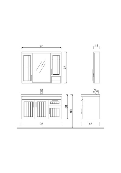 Denko Lotus 100 Cm Mdf Üzeri Lake Banyo Takımı Ve Boy Dolabı Çok Renkli
