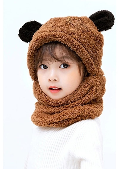 Bundera Panda Çocuk Kapşonlu Peluş Bere Atkı Welsoft Boyunluk