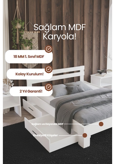 Letto 4 Çekmeceli Çift Kişilik Mdf Karyola