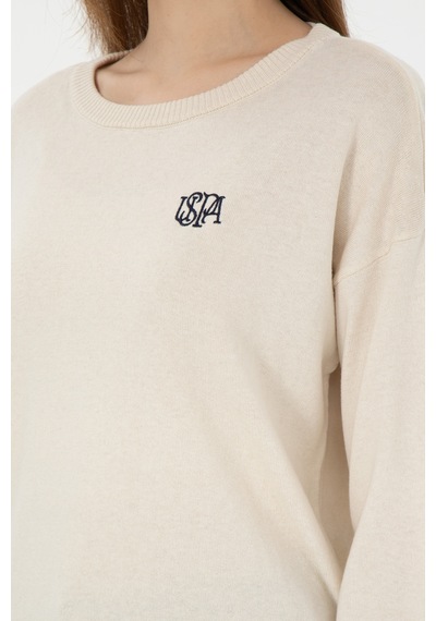 U.S. Polo Assn. Kadın Krem Melanj Bisiklet Yaka Kazak 50297132-VR159