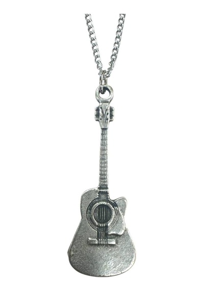 Metal Akustik Gitar Tasarımlı Müzik Temalı Kolye Unisex - 60 Cm Zincir Çok renkli