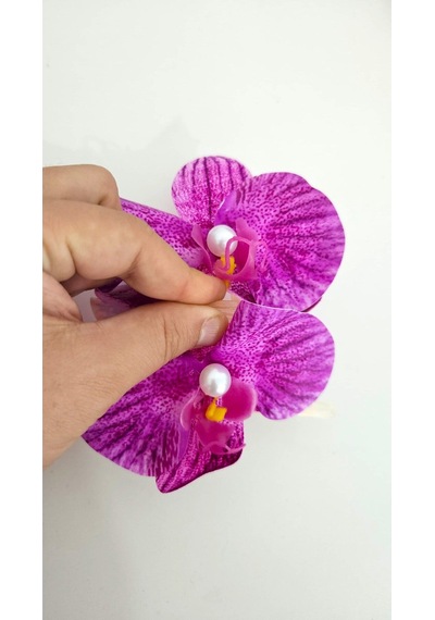 Orkide Çiçeği İncili Mandal Toka 10 Cm Çift Taraflı 1 Adet Çok Renkli 50053657