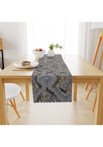 Baklava Dilimi Desenli Vizon Hardal Dijital Baskılı Petek Dokuma Runner 40x140
