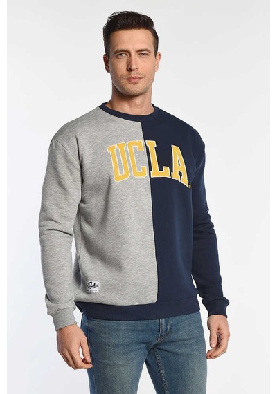 Ucla Reddley Lacivert Bisiklet Yaka Aplikeli Standard Fit Erkek Sweatshirt Lacivert