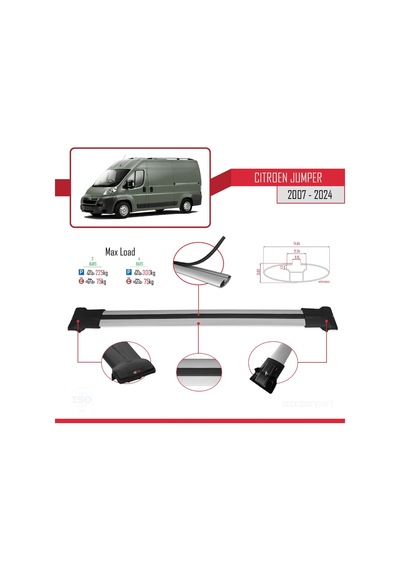 Citroen Jumper 2007 Ve Sonrası İle Uyumlu Fly Model Ara Atkı Tavan Barı Gri 3 Adet Bar