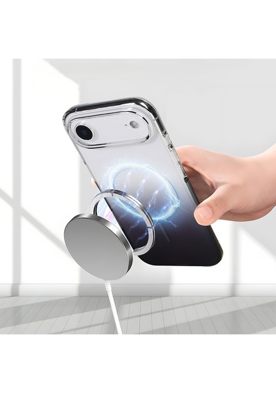 Apple iPhone Uyumlu 17 Air Kılıf Renk Geçişli Magsafe Şeffaf Kamera Yükseltili Silikon Pazarplus Siyah
