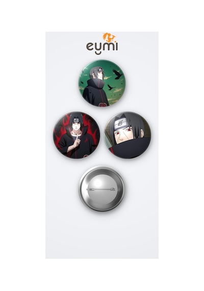 Naruto Itachi Uchiha 3'lü Metal Rozet Seti 58mm İğneli Buton Çanta Yaka Rozeti Çok Renkli