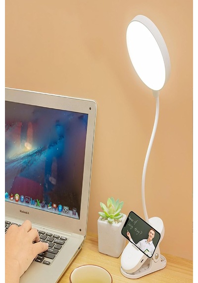 Şarjlı Usb Li Dokunmatik 3 Modlu Klipsli Mandallı Led Okuma Lambası 360 Esnek Beyaz Göz Koruma Beyaz