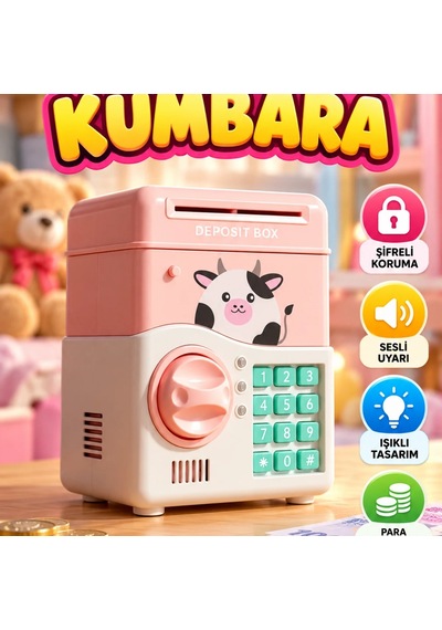 Pembe Atm Kumbara Şifreli, Işıklı Ve Sesli Elektronik Çocuk Kumbarası
