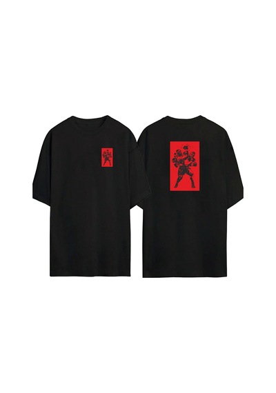 Thewert Unisex Mike Tyson Vuruş Ön Arka Baskılı Sıyah Oversize T-shirt Siyah