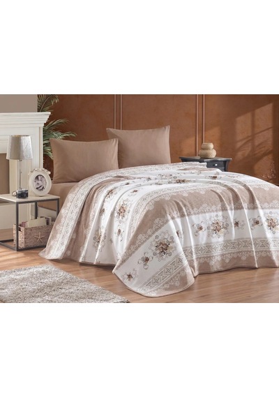 Organic Cotton Battal Pike Takımı Çift Kişilik Lastikli Çarşaflı Set Ottoman Cappuccino