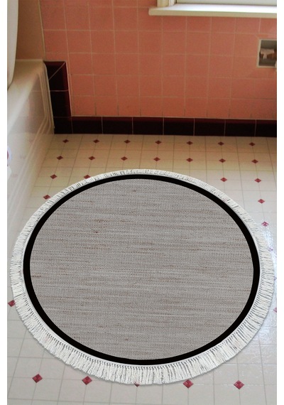 Dekoreko Kaymaz Taban Djt Banyo Mutfak Salon Halı Trend Saçaklı Yuvarlak Dokuma Desen E5001 Kahve