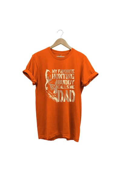 Hunting Avcılık Kurt Poster Baskılı %100 Pamuk Regular Fit Bisiklet Yaka Turuncu T-shirt Turuncu