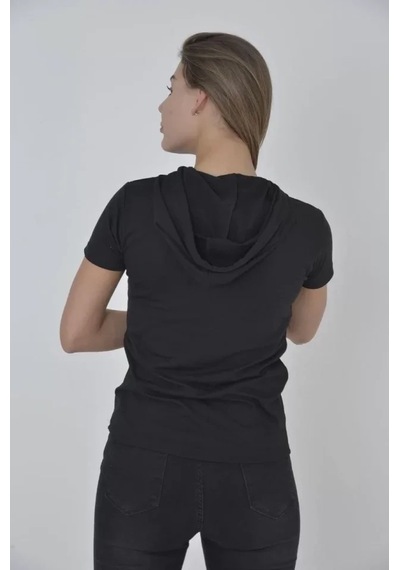 Valensdesign Kapşonlu Slim Fit T-shirt - Siyah