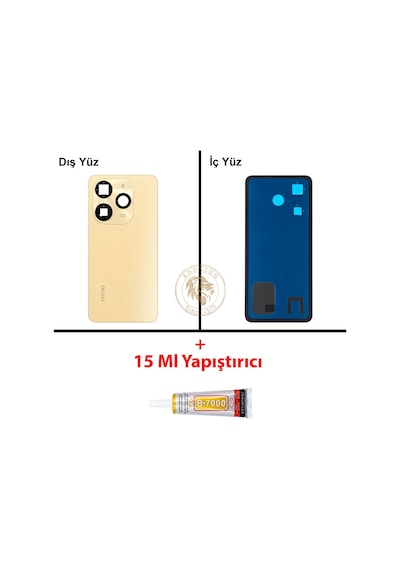 Tecno Spark Go 2024 Gold Uyumlu Lensli Arka Kapak + B7000 Yapıştırıcı Arka Cam Batarya Pil Kapağı Diğer
