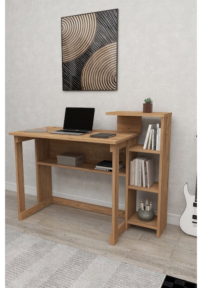 Lotus 5 Raflı Çalışma Masası Laptop Bilgisayar Masası Ofis Ders Yemek Çocuk Masası Çam