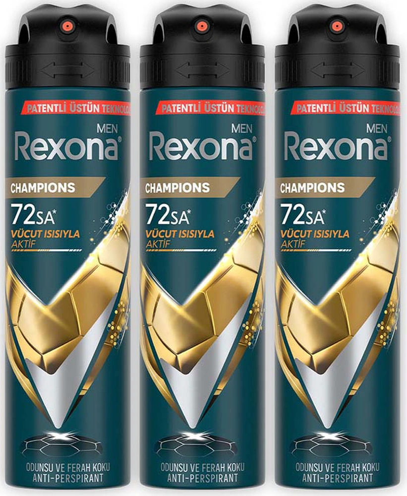 Rexona Men Erkek Sprey Deodorant Champions 72 Saat Kesintisiz Koruma 150 Ml X3