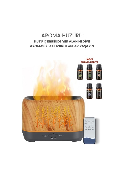 Hava Nemlendirici Alev Efektli Gece Lambası Koku Dağıtıcı Relax Aromaterapi Difüzör