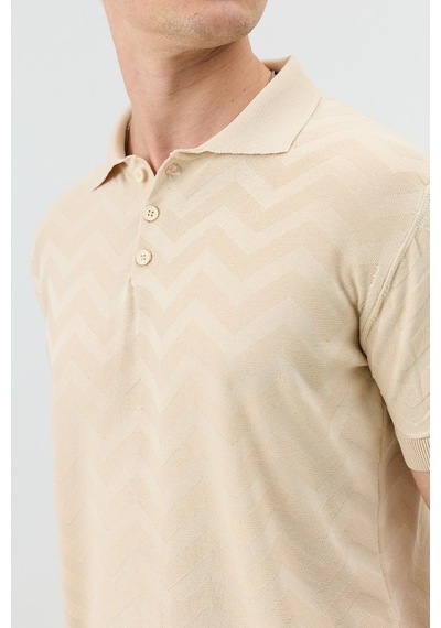 Antioch Zigzag Desenli Polo Yaka Triko Erkek T-shirt Taş