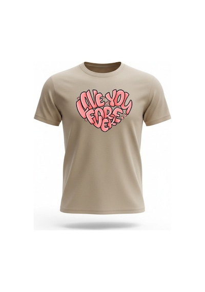 Urbantrendstore Unisex Love Forever Seni Seviyorum Baskılı Oversize Fit Rahat Geniş Salaş T-shirt Günlük Tişört Bej
