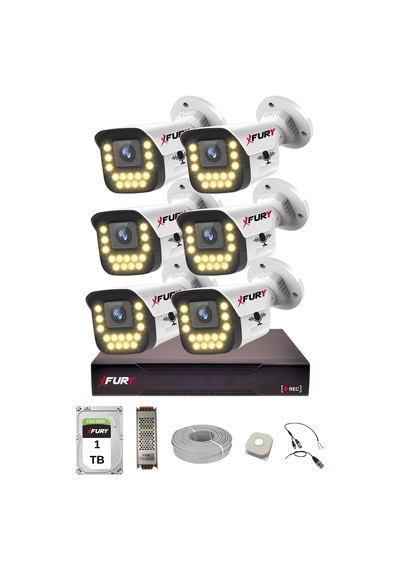 Fury 6 Lı Sesli 15 Warm Led Gece Renkli Görüş Su Geçirmez Güvenlik Kamerası Seti 1tb