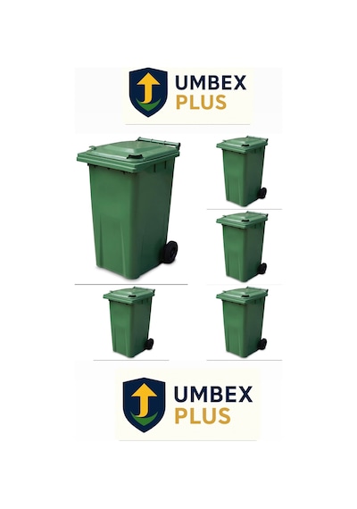 Umbex 5 Adet Plastik Çöp Konteyneri Çöp Kovası 240 Lt Isıya Karşı Dayanıklı Yeşil