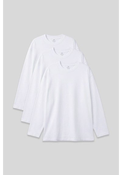 Basic O Yaka Büyük Beden 3lü Paket Beyaz Erkek T-shirt - 88107 Beyaz