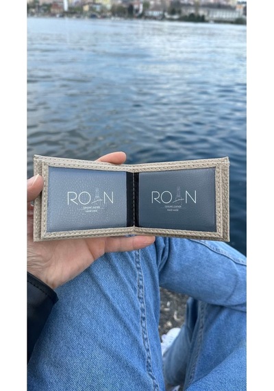 Roan Naturel Kutulu Vegan Deri Lüks Erkek Cuzdanı Hediyelik Paket Bej