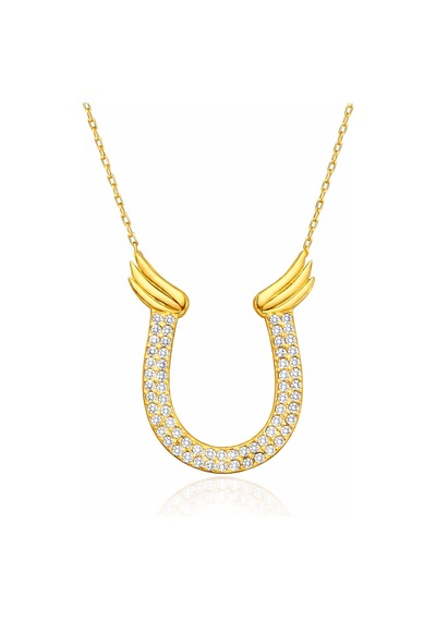 Gümüş Gold Zirkon Taşlı Nal Kadın Kolye Gri