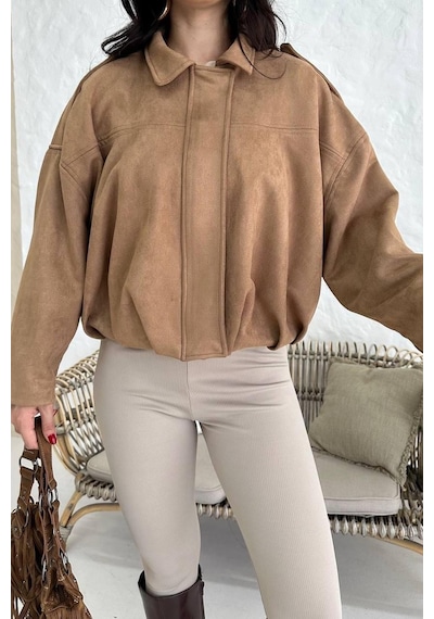 Prifaldi Zr Oversize Ekru Süet Bomber Ceket Vizon