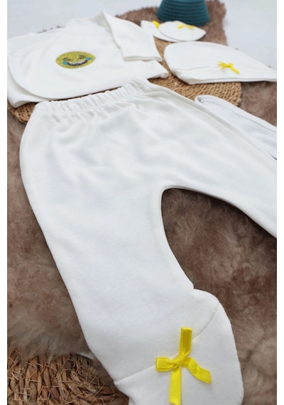 Sema Baby 5 Parça Gülen Surat Hastane Çıkışı Zıbın Seti 0-3 Ay Beyaz