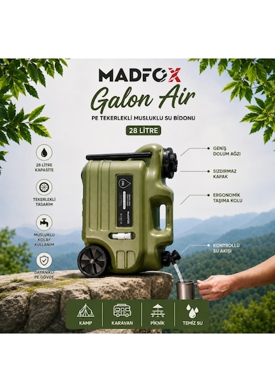 Mad Fox Tekerlekli Musluklu Su Bidonu - Madfox Galon Air Pe - 28 Litre - Yeşil - 387060 Diğer