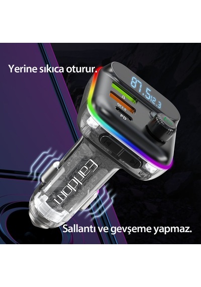 Earldom M80 Bluetooth Usb3.0 Ve Type C Pd Hızlı Şarj Fm Transmitter - Siyah