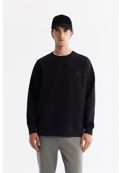 Avva Erkek Siyah Bisiklet Yaka Elastan Oversize Fit Sweatshirt A42y1248
