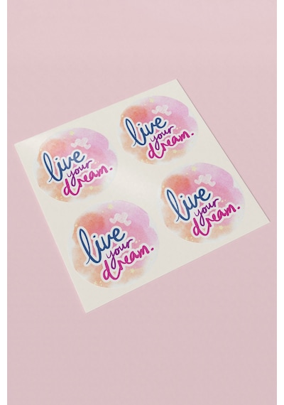 Live Your Dream Kalpli Yuvarlak Sticker Etiketi 3x3cm St2404 Çok Renkli