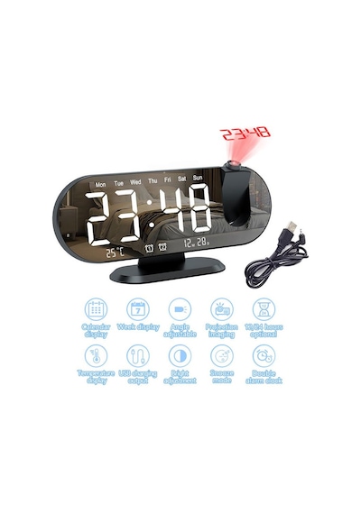 Valkyrie Projeksiyon Çift Alarm Dereceli Led Masa Saati
