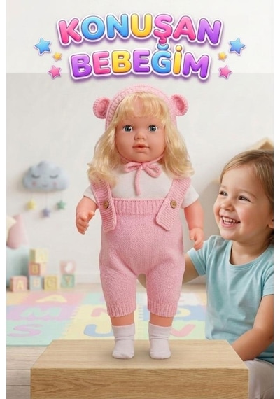 Konuşan Bebeğim 60 Cm Türkçe Konuşan Örgü Tulum Ve Şapkalı Kafası Bacakları Kolları Et Oyuncak Bebek 61907317