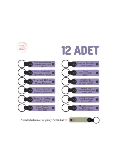 Babalara Uygun Hediyeler, Kişiye Özel İsim Yazılı Anahtarlık 12' Li Set, Mor Menekşe & Sütlü Kahve