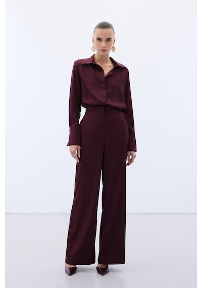 Sateen Jakarlı Pantolon - Bordo-136608 Bordo