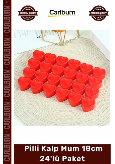 Özel Üretim Dekoratif Romantik Led Işıklı Kırmızı Sevgililer Günü Pilli Kalp Mum 18cm 24'lü Paket