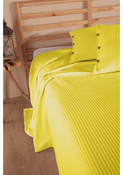 Tek Kişilik Saç Örgü Pike Seti Yatak Örtüsü Takımı 1 Adet Yastık Kılıfı 160 X 220 Cm Sarı