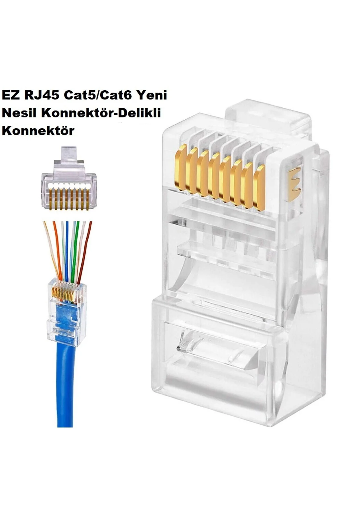 20 Adet Delikli Ez Rj45 Cat5/cat6 8p8c Yeni Nesil Konnektör Utp Ağ Için Jack Delikli Açık Uçlu Jack