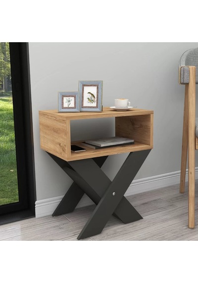 Reyo Home Enda X Ayaklı Komodin Kahve Sehpası Çam-antrasit