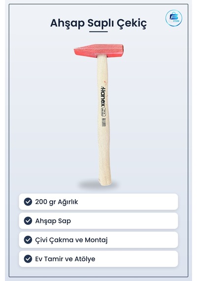 Çekiç 200 Gr Ahşap Saplı Manuel El Aleti Ev Tamir Onarım Atölye H