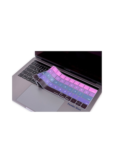 Apple Uyumlu MacBook Pro Klavye Koruyucu Touchbarlı Us To Tr Ombre A1706 A1989 A2159 A1707 A1990 Pembe Mavi