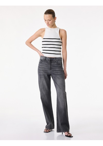 Koton Normal Bel Düz Paça Jean Pantolon - Straight Fit Jean Antrasit 7wal40027md